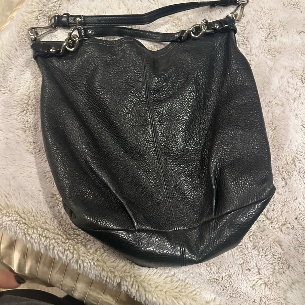 Coach Brooke Black Pebbled Leather Pleated Hobo Shoulder Satchel Bag
